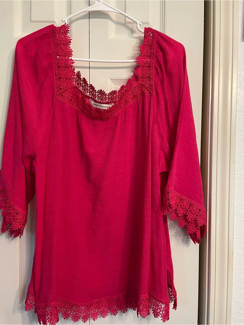 Counterparts Fuchsia Lace-Trim Womens Blouse